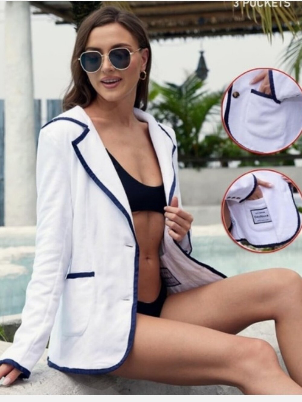 NWT Devi Nova  White Organic  Cotton Terry Blazer, Jacket ,robe, beach ,yacht, S